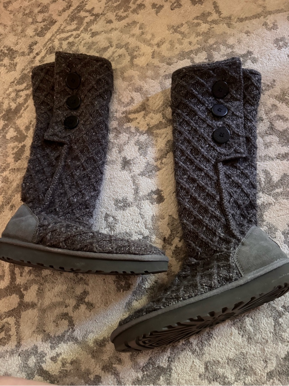 UGG Charcoal Knit Button-Accent Tall Boot in size 10 women
